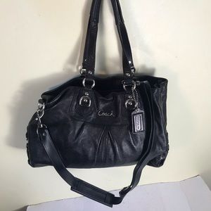 COACH Ashley Leather Satchel Shoulder Bag F15513 Black Convertible Tote Silver
